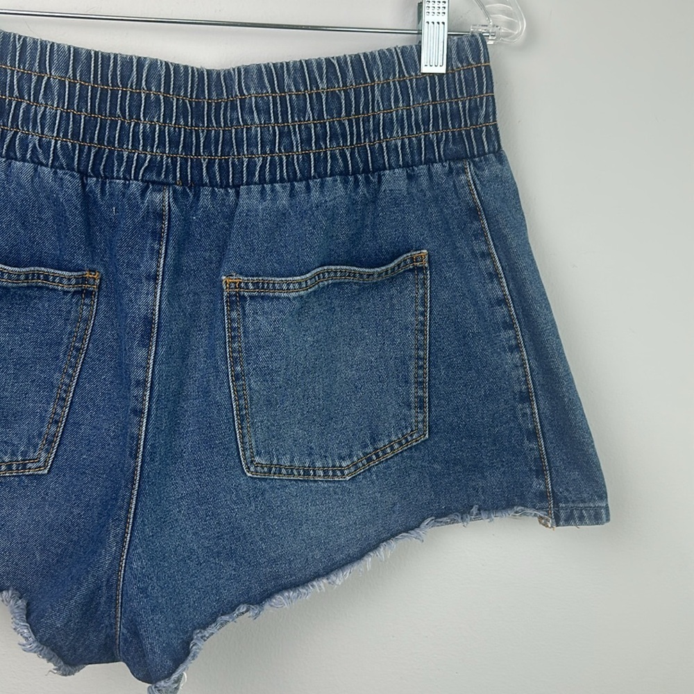 BDG Pull-On Denim Boxer Shorts Lg High Rise Smocked Elastic Waist Cotton Jean - Picture 12 of 16